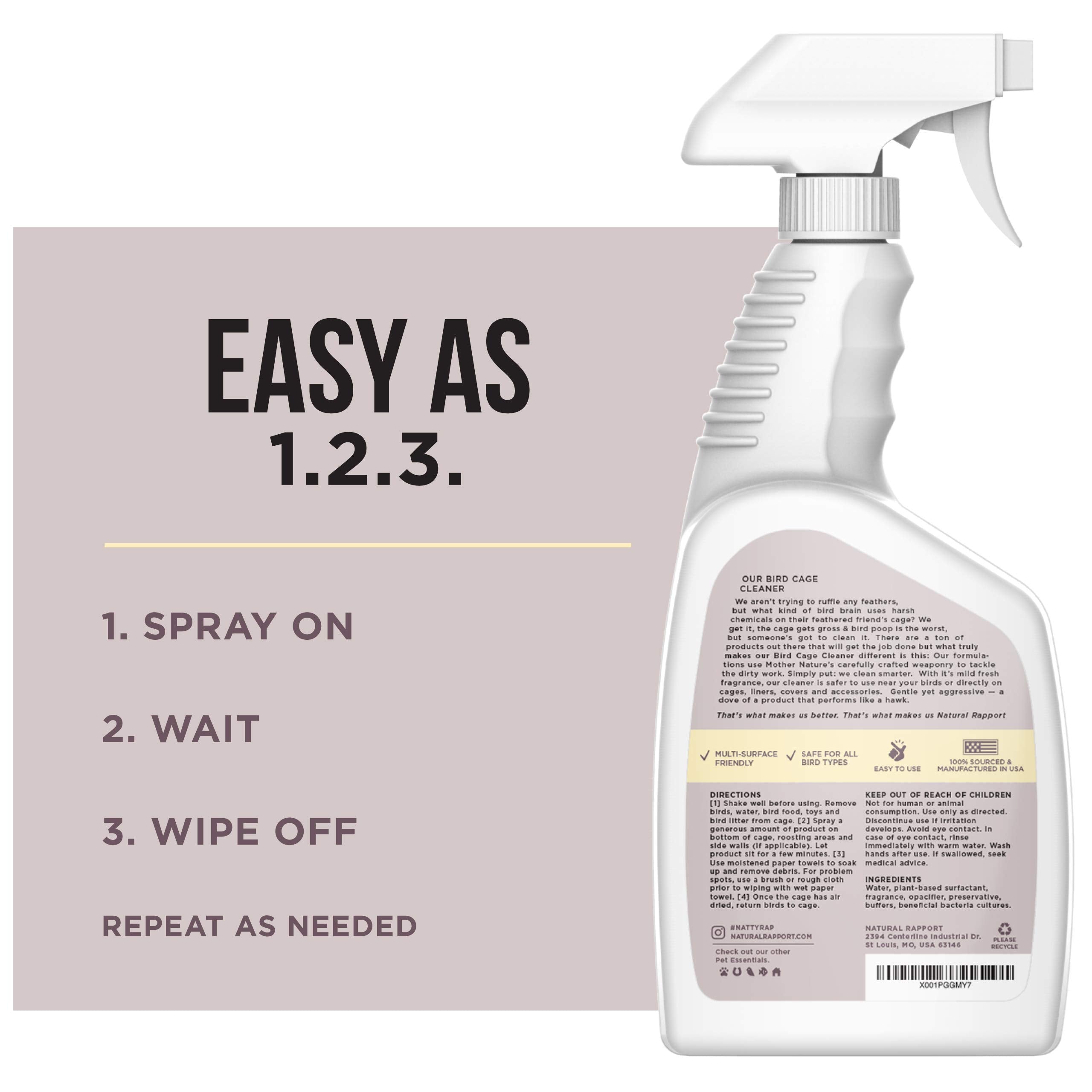 Natural Rapport Bird Cage Cleaner - The Only Bird Cage Cleaner You Need - Bird Poop Spray Remover, Naturally Removes Bird Waste